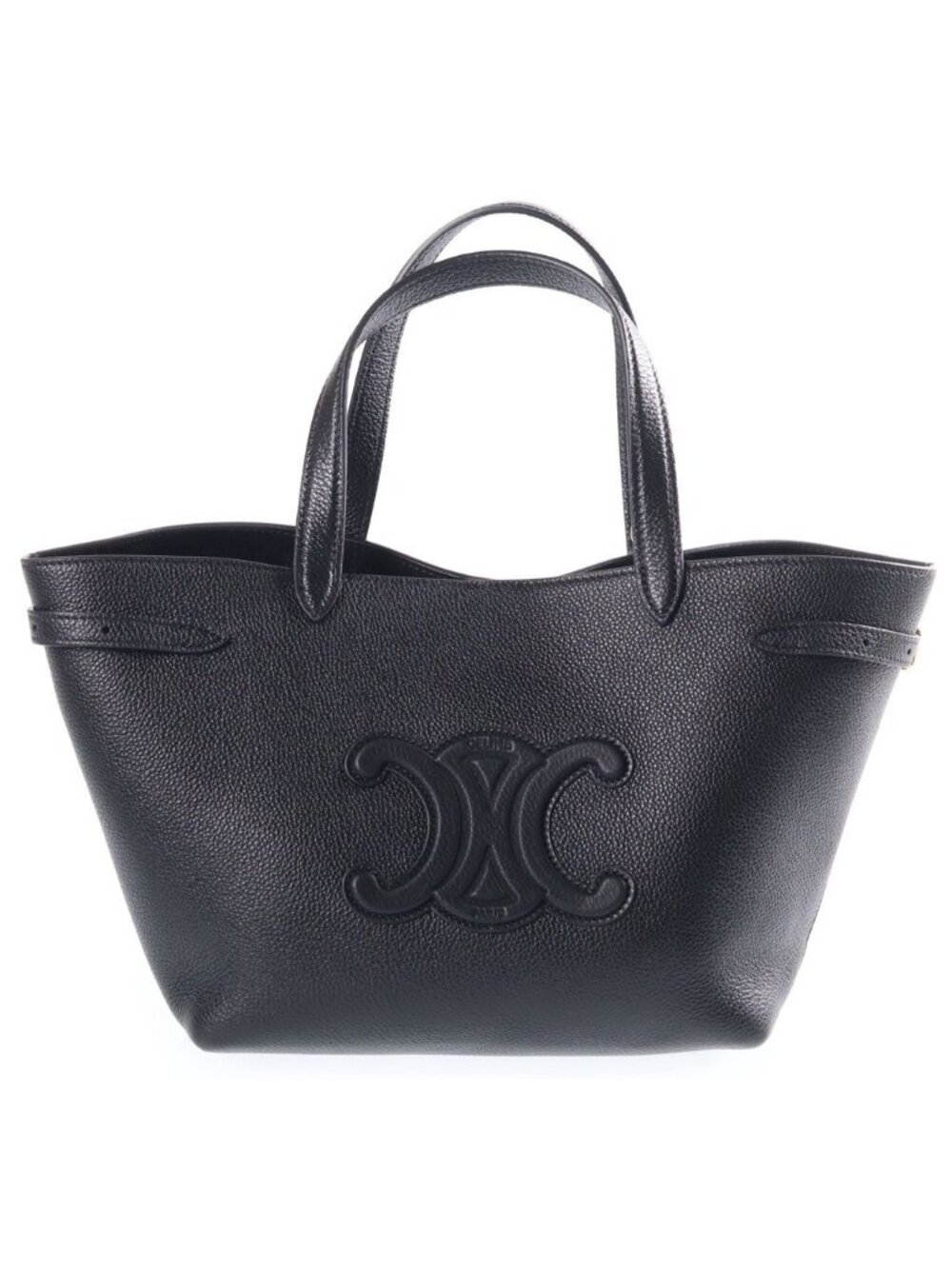 Celine Triomphe Cabas Anais Handbag Black Leather Gold